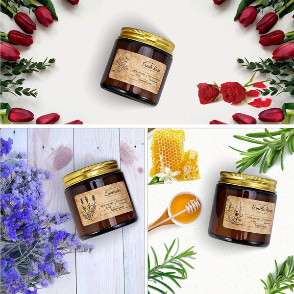 IDEALHOUSE Scented Candles Gift Set, Soy Wax Candles of Vanilla Honey, Fresh Rose, and Lavender, Perfect Candles Gifts Set for Women, Birthdays, Weddings, Christmas, Yoga, Bath