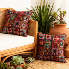 18x18 Inch Reversible Turkish Pattern Pillows (Set of 2 with Inserts) - Romantic Turkey Boho Floral Double Sided Design, Premium Polyester Cover & Fill, Decorative Accent Pillows for Sofa, Chair, Bedroom