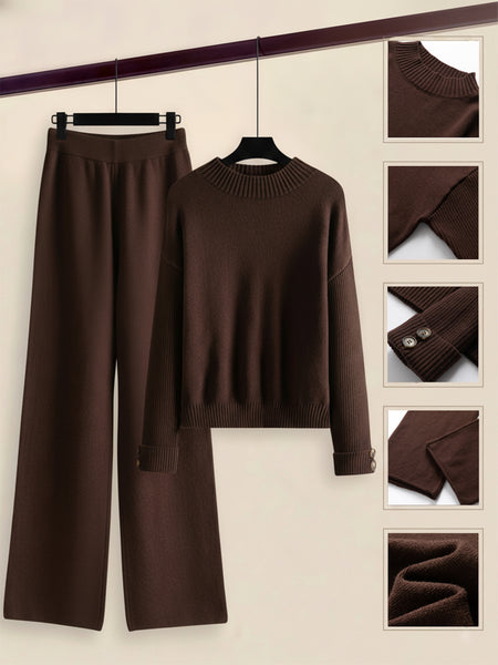 Women's 2pcs Set with Side Stripe| Crewneck Sweater & Relaxed Fit Straight Leg Pants| Soft Loungewear for Spring Autumn | European Casual Y Style