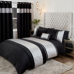 Capri Duvet Cover Set – Single, Double, King & Super King Sizes | Luxury Bedding with Metallic Panel in Black & Silver, Black & Gold | Soft & Durable Polycotton (50% Cotton, 50% Polyester) – Comfortable & Easy-Care Quilt Cover with Matching Pillowcases |