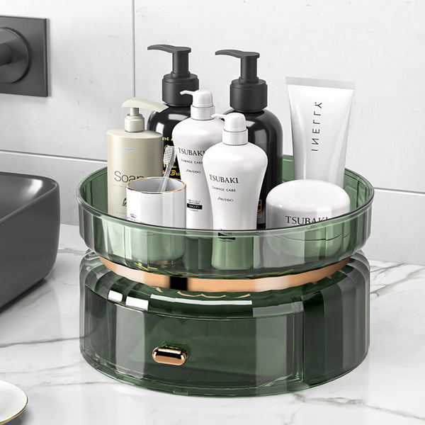 Makeup Organiser for Vanity, 360 Rotating Bathroom Organiser Countertop, High-Capacity Skincare Organiser, Spinning Cosmetics Organiser for Vanity Dresser Bathroom (2 Tiers, Green)