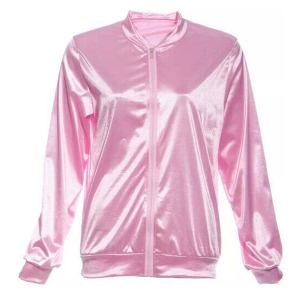 Adult 50s Pink Satin Jacket | Retro Lightweight Women’s Pink Bomber Coat | Classic Vintage Style Jacket for Everyday Wear
