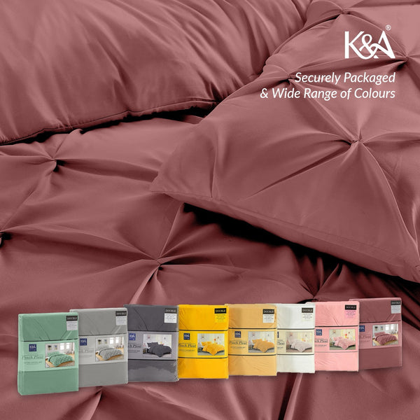 K&A® Pintuck Pinch Pleat Duvet Cover Set with Zipper Closure including Pillowcase – Ultrasoft Brushed Microfiber – Easy Care & Machine Washable