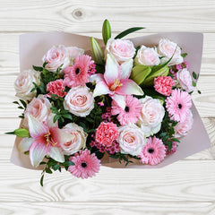 27 Stem Pink Mixed Flower Bouquet with Greetings Card