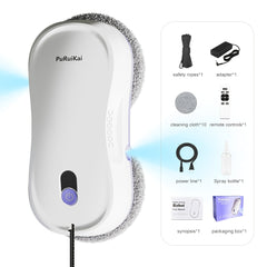 PuRuiKaiM8 Fully Automatic Plug-in Intelligent Window Cleaning Robot (2026 Latest Model) with Automatic Bidirectional Water Spray with Remote Control, 4.5-meter Anti Fall Safety Rope, Including 10 Cleaning Cloths And Spray Bottles