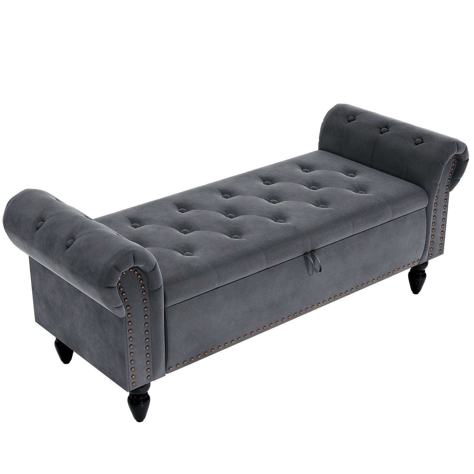 Ottoman Storage Bench, Velvet End Of Bed Storage Box With Lid, Sturdy Wood Legs Footrest, 168KG Load Capacity, Sofa Bench For Bedroom/Living Room, 133x53x46cm (Grey/Blue/Beige)