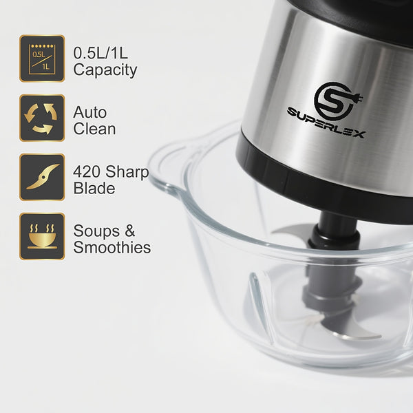 SUPERLEX Mini Chopper 300W Motor 6 Second Quick Mincing Dual Speed Control 1000ml Capacity One Touch Chop