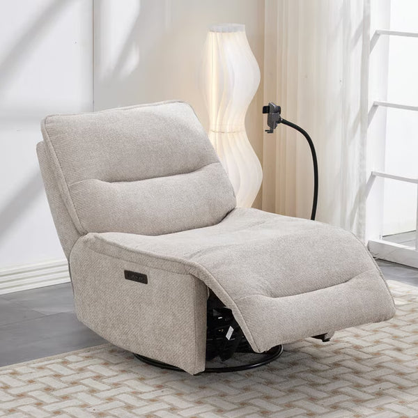 Meteor Beige Fabric Power Reclining Swivel Chair