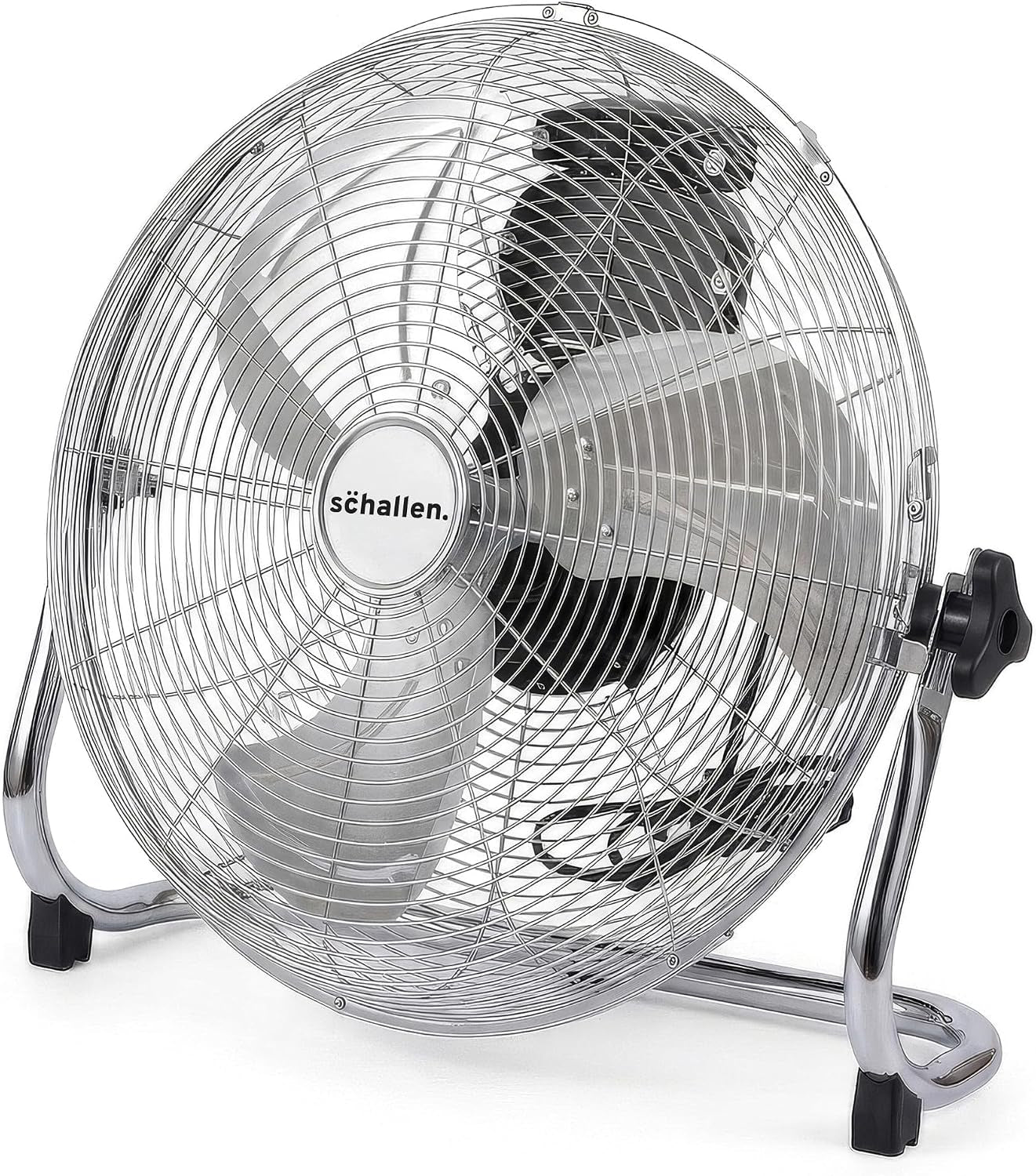 Schallen Chrome Silver Metal High Velocity Cold Air Circulator Adjustable Floor Fan with 3 Speed Settings (14