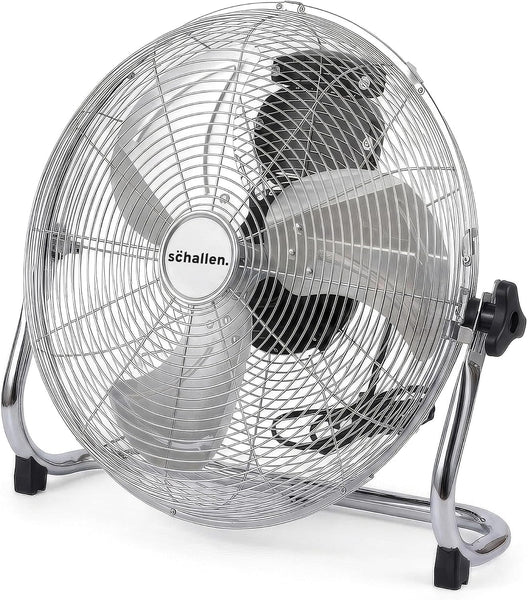Schallen Chrome Silver Metal High Velocity Cold Air Circulator Adjustable Floor Fan with 3 Speed Settings (14