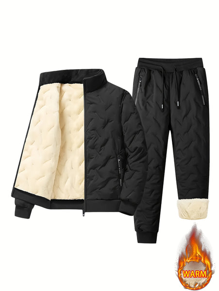 Two-Piece Men'S Casual Suit, Fleece-Lined And Thickened Men'S Jacket And Pants, Heavy And Thick Men'S Top And Bottom, Winter Sports Casual Zipper Cardigan Jacket, Fleece-Lined Warm Jacket, Lamb Fleece Lining, Couple'S Same Style for Men And Women
