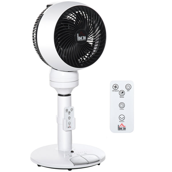 9'' Air Circulator Fan 3 Speed 3 Mode, 70 Oscillation 90 Vertical Tilt, Height Adjustable, Remote Controller, for Living Room, Bedroom, Office, Black and White