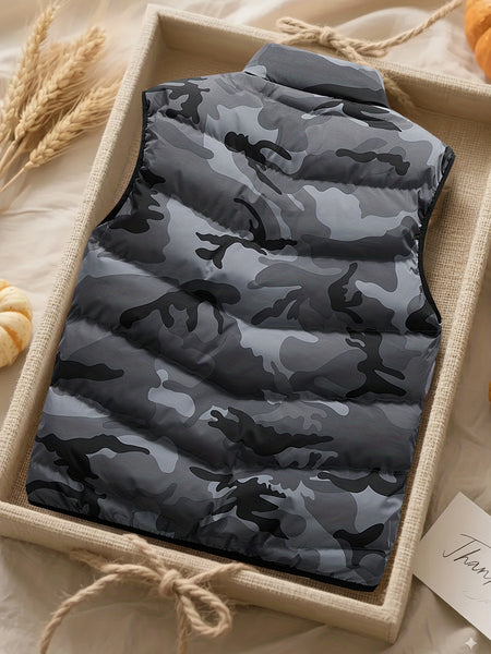 Men's Premium Camouflage Vest, Lightweight Warm Sleeveless Winter Jacket with Zippered Pockets and Stand-up Collar, Breathable Camo Outdoor for Hiking, Hunting, Camping, Fishing - Layered Clothing Style, Perfect as a Holiday Gift