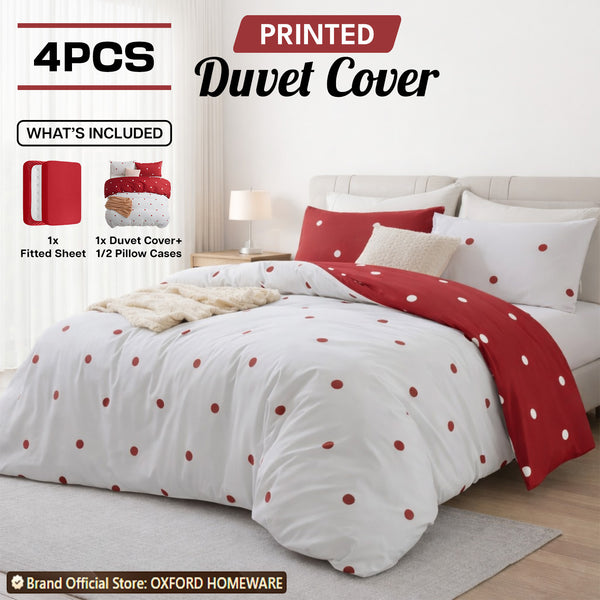 4pcs Printed Duvet Cover Set – Ultra-Soft & Breathable Microfiber Complete Bedding Set with Matching Pillowcases and Brushed Solid Color Fitted Sheet, Machine Washable, Available in All UK Sizes