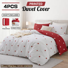 4pcs Printed Duvet Cover Set – Ultra-Soft & Breathable Microfiber Complete Bedding Set with Matching Pillowcases and Brushed Solid Color Fitted Sheet, Machine Washable, Available in All UK Sizes