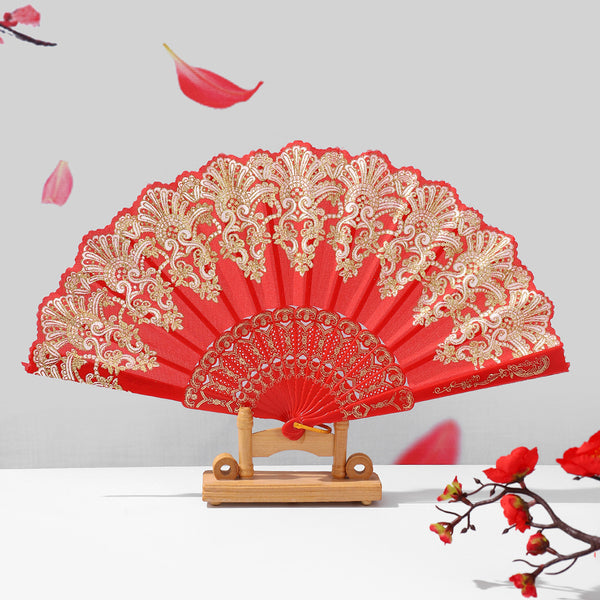 Retro Lace Pattern Hand Fan Portable Folding Fan European Style Decorative Fan for Wedding And Events