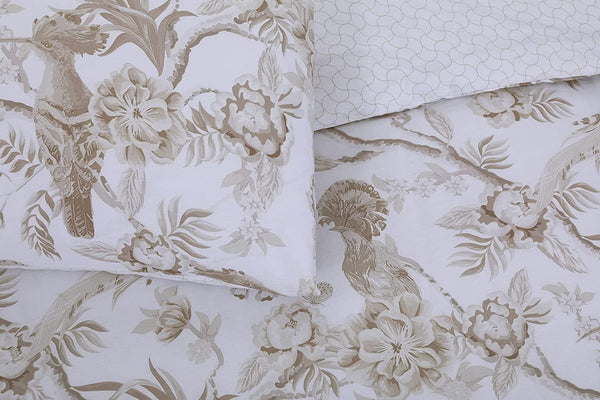 Night Comfort Eco Breathable Duvet Cover with Pillowcases | 100% Polycotton Percale Exclusive Chinoiserie Birds - Gold Design | Machine Washable and Non-Allergenic Bedding Set