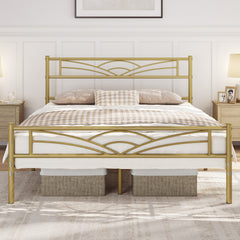 Costoffs Metal-Framed Bed, Metal-Framed Bed Base with Storage, Metal Platform Bed Frame with Headboard and Metal Bed Slats, Easy Assembly Bed, Single/Double/ Size Metal Bed Frame, Bed Foundation