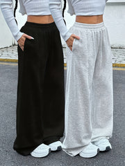 Two-Pack Casual Pants for Women: Loose-Fit Solid Color Elastic Waistband Joggers with Pockets