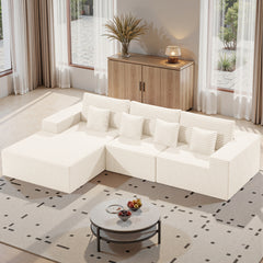 Modular Sectional Cloud Couches with L-Shaped Chaise | Corduroy Fabric Upholstered Deep Boneless Sofa for Living Room, Bedroom | Light, Memory Foam, Velvet Upholstery, Cushion-Back, No Assembly Required, Nalupatio Brand