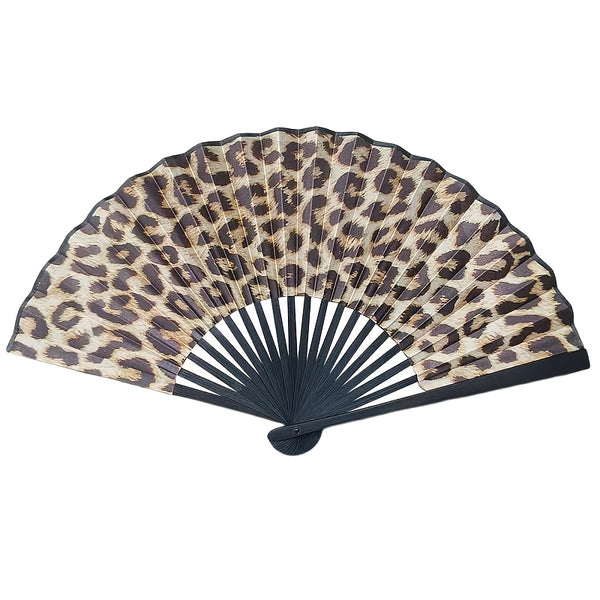 Large 23cm Retro Leopard Print Hand Fan - Portable Folding Fan Suitable for Women & Men, Fabric Cooling Fan for Summer, Parties, Rave, Dance Performances, Outdoor Events - Elegant Gift for