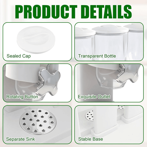 Triple Food Dispenser 3x 2L Cereal Container Countertop Dry Food Dispenser for Nuts Granola Cereal