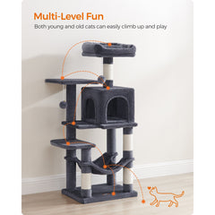 112 cm Cat Tree, Multi-Level Soft Plush Cat Tree, Cat Tower Condo with 4 Cat Scratching Posts, Hammock, Cave, Platform, Toys, Pink/White/Beige/Grey, Easy Assembly and Sturdy, Indoor Cat Furniture