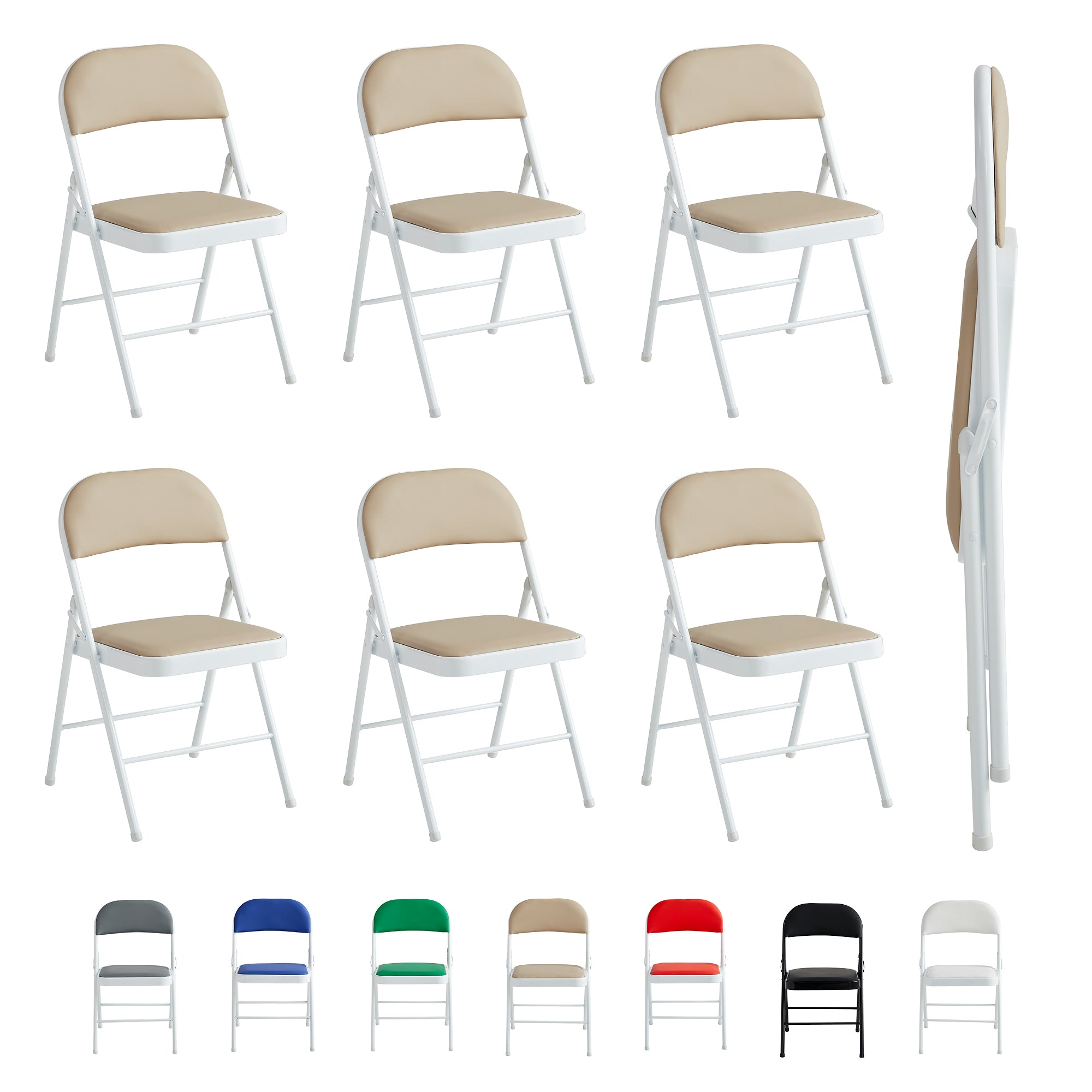 Set of 6 Folding Chairs, Faux Leather Foldable Chairs with Metal Frame and Padded Seat, Easy to Fold and Store for Home, Office, Dining and Reception