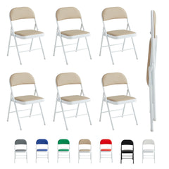 Set of 6 Folding Chairs, Faux Leather Foldable Chairs with Metal Frame and Padded Seat, Easy to Fold and Store for Home, Office, Dining and Reception
