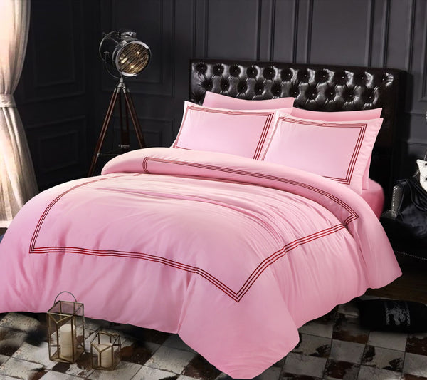 Embroided Baratta Stitch Duvet Cover Set with Matching Pillowcases - Ultra-soft Brushed Microfibre – Chic & Modern Design – Easy Care & Machine Washable