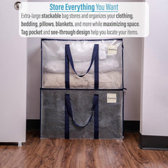VENO 8 Pack Extra Large Moving Storage Bags with Zips, Heavy-Duty Organizer Tote, Moving Box Alternative, Packing Supply, Clothes Storage Bin, Tag Pocket for Label, Water-Resistant (Clear, 8 Pack)