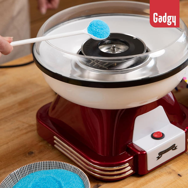Gadgy Candy Floss Machine for Kids & Adults, Retro Cotton Maker, Suitable for Sugar or Candies, Including 10 Candyfloss Sticks, 500W, Red & White