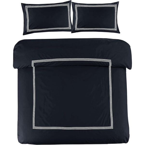 My Home Store Polycotton Bratta Duvet Cover Set - Our 3pc Soft stitch Embroidered button closure Quilt cover with matching Embroidered envelop closure Pillowcases | Breathable & Lightweight Duvet cover set