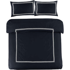 My Home Store Polycotton Bratta Duvet Cover Set - Our 3pc Soft stitch Embroidered button closure Quilt cover with matching Embroidered envelop closure Pillowcases | Breathable & Lightweight Duvet cover set