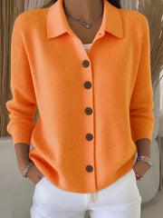 Button-Front Lapel Sweater Cardigan, New Autumn And Winter Solid-Color Casual Cardigan