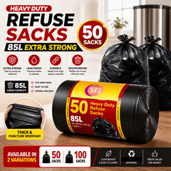 1 roll of 50 EXTRA STRONG HEAVY DUTY BLACK BIN LINERS RUBBISH BAGS WASTE REFUSE GARBAGE SACKS