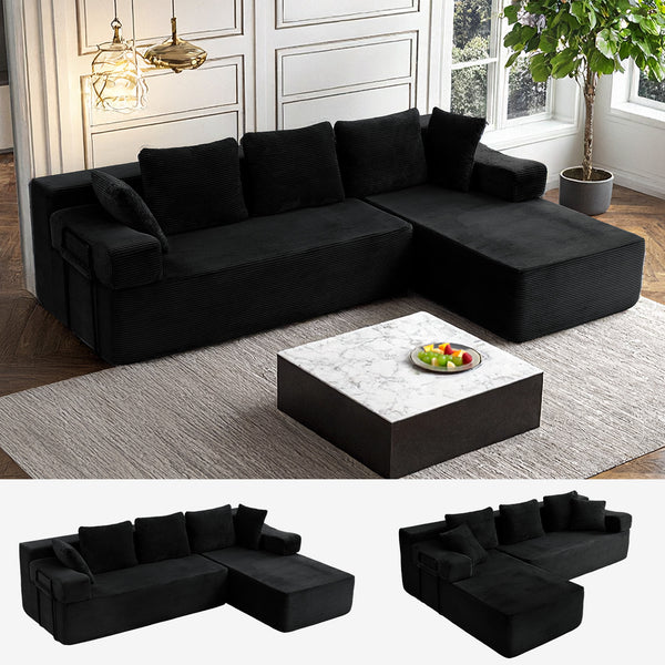 ROXGOX L-Shaped Sectional Sofa with Reversible Chaise, Left or Right Facing Modular Couch, No Assembly Required, Perfect for Small Apartment, Black Borwn Grey
