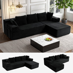 ROXGOX L-Shaped Sectional Sofa with Reversible Chaise, Left or Right Facing Modular Couch, No Assembly Required, Perfect for Small Apartment, Black Borwn Grey