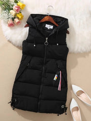 Elegant Sleeveless Vest Women's Elegant Sleeveless Long Vest - Winter Warm Coat Zipper Closure Front, Loose Fit Non-Stretch Outerwear, Sophisticated Formal & Everyday Chic for Fall/Winter, Cold Weather Wear, Modern Aesthetic, Durable Construction, Casual
