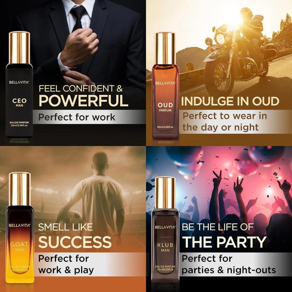 Bellavita Luxury with CEO Man, Klub, Oud, and G.O.A.T. Men Gift Set 4*20ML EDP Long Lasting Cologne perfume