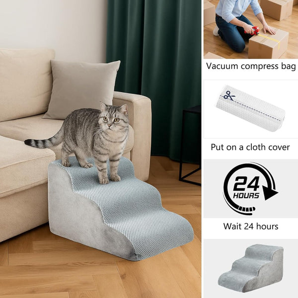 56X40X35CM Dog steps 3-Steps High Density Foam Dog Stairs Dog Steps for Bed with Detachable Cover Non Slip Bottom Steps for Dogs to Get on the Bed for Small Senior Injured Pets for Sofa C