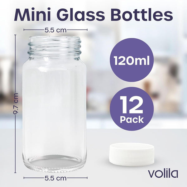 Shot Bottles with Lids - Reusable Glass Shot Bottles with Lids, Funnel, Labels, Shrink Wrap, Cleaning Brush and Extra Foam Insert - Portable and Leakproof