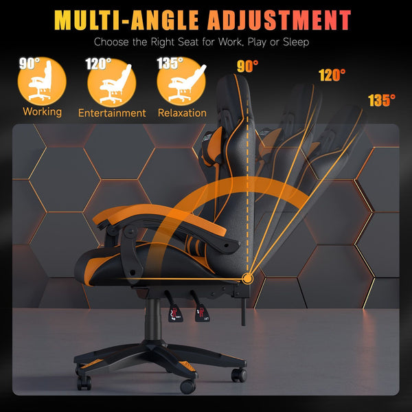 GartistGo Ergonomic Gaming Chair - Gamer Chairs with Lumbar Cushion + Headrest, Height-Adjustable Office & Computer Chair for Adults, Girls, Boys (Without footrest)