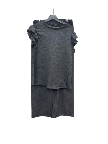 Women'S Textured Cheesecloth Frill Sleeve Top Trouser 2pcs Co Ord Loungewear Set