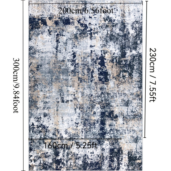 Capslpad Navy Blue Abstract Area Rug 200x300cm | Modern Short Pile Soft Faux Wool, Machine Washable, Non Slip, Minimalist Floor Mat for Living Room, Bedroom, Office, Kitchen Decor