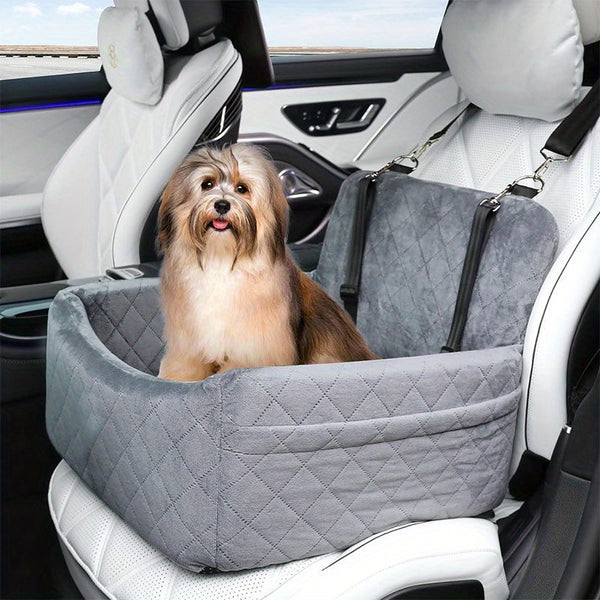 Dog And Cat Booster Car Seat with 3-Strap Safety System | Plush Memory Foam Bed And Removable Washable Cover | Non-Slip Base for Car Travel, Road Trips, And Outdoor Adventures