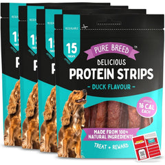 Protein Strips Duck Flavour, 3.9 Inch of Savoury Duck Strips for Dogs & Puppies, High Protein Dog Treats, Chewy Training Snacks, Easily Digestible in Resealable Pack