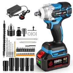 Brushless Electric Wrench, 1/2 Inch Impact Wrench Set,, with LED Work Light, 2 Forward Speeds, 2 Reverse Speeds, for Home DIY/Electric Tools Home DIY/Electric Tools, Furniture Installation Scaffolding Electric Tools, ONEVAN