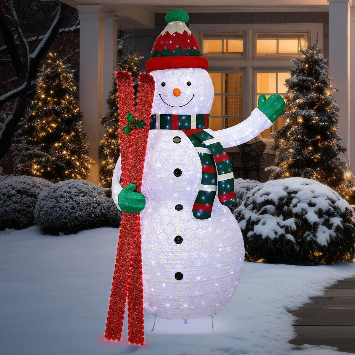 9 Ft LED Twinkle Collapsible Snowman with Skis