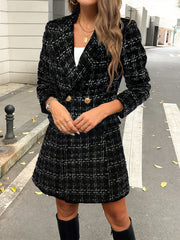 European and American Women's Versatile Plaid Metal Buckle Lapel Faux Pocket Elegant Coat